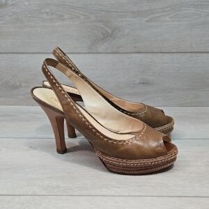 Prada Women Vintage Y2K Brown Peep-Toe Slingback Heels Shoes Sz 40/10
